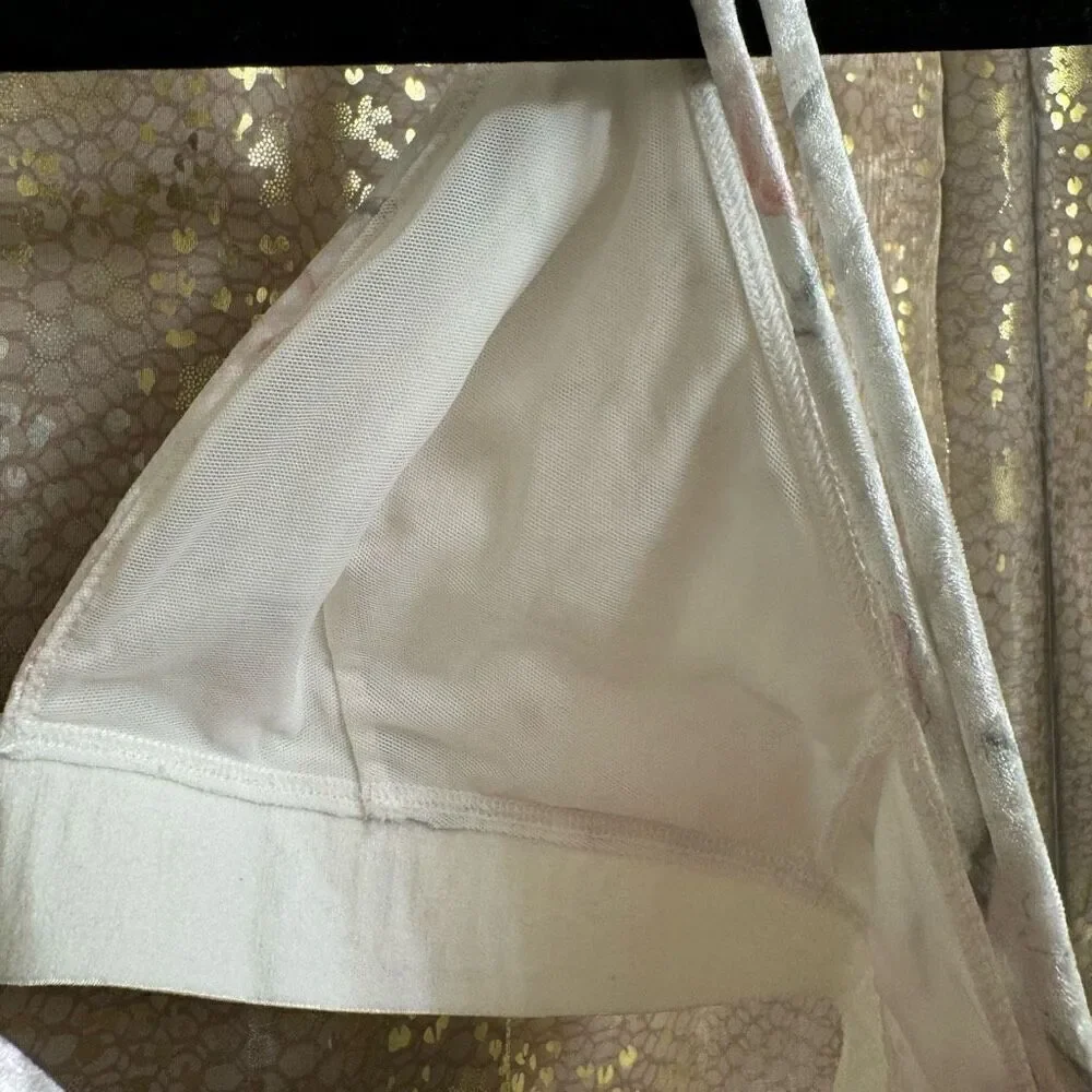 PINK Victorias Secret White Floral Velvet Triangle Strappy Bralette Small‎ NWT